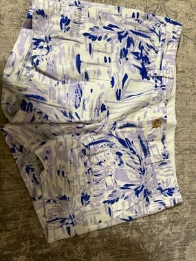 Lilly Pulitzer White, Blue & Lavender Abstract Print Cotton Shorts